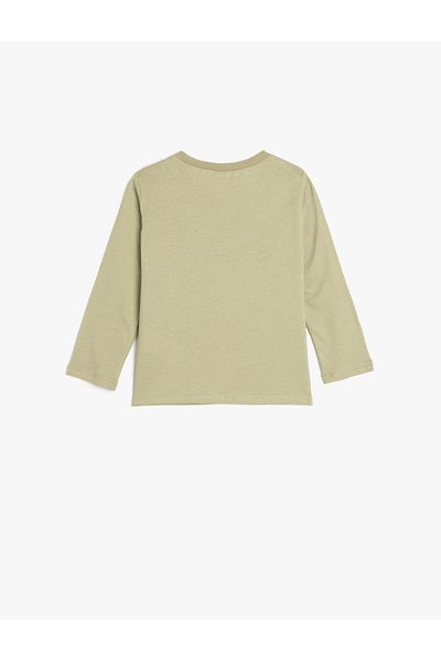 Koton Cotton Long Sleeve Crocodile Print Crew Neck T-Shirt