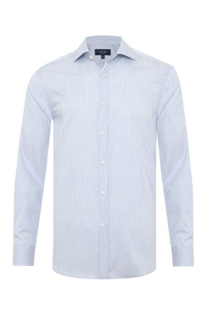 Germirli Exclusive Italian Collar Blue Striped Albini Tailor Fit Shirt