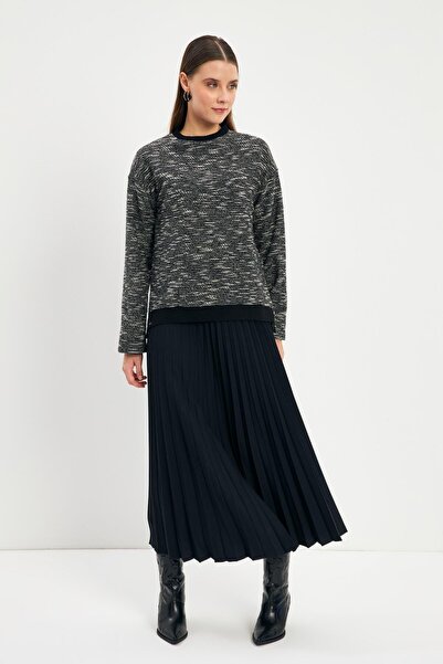 Zühre Πλεκτό και Πλισέ Φούστα Διπλό Μαύρο Σετ TK-1412