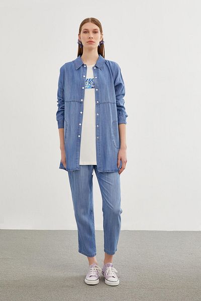 Zühre Denim Shirt and Blue Blouse Set - Tk-1254