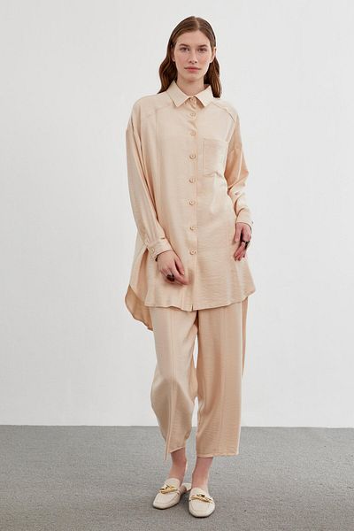 Zühre Pocket Detailed Buttoned Beige Double Combination Suit TK-1294