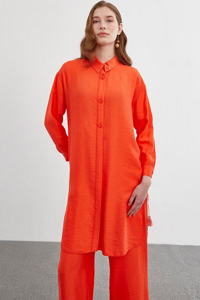 Zühre Orange Shirt Collar Long Double Set - Tk-1278