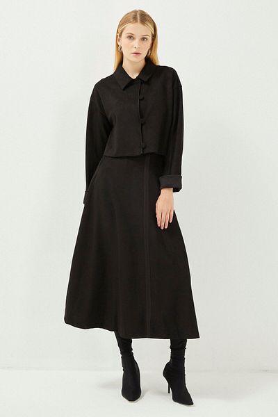 Zühre Shirt Collar Buttoned Black Double Suit TK-1175