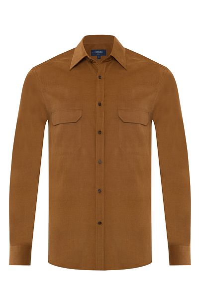 Germirli Camel Color Thin Velvet Soft Collar Tailor Fit Utility Pure Cotton Shirt