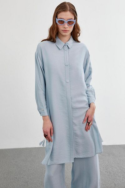 Zühre Shirt Collar Aqua Long Double Combination Suit TK-1278