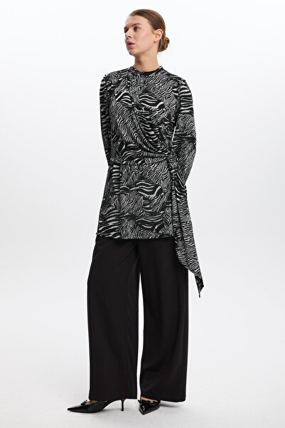 Zühre Zebra Patterned Belt Detailed Black Double Suit Tk-1409