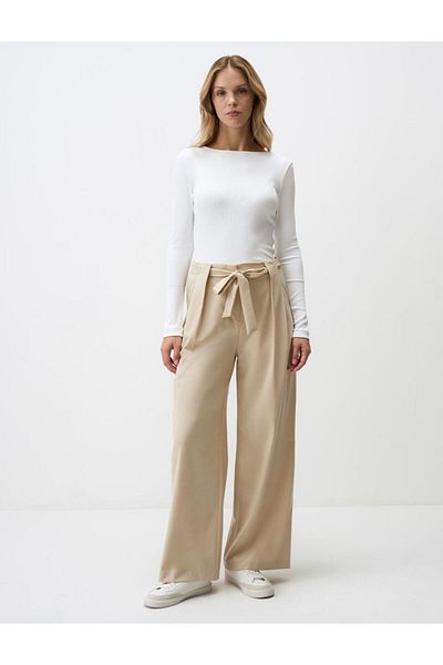 Jimmy Key Beige High Waist Relaxed Fit Wide Leg Woven Trousers