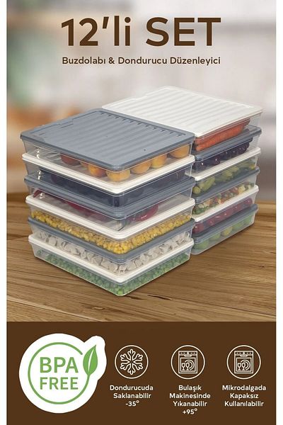 SAVLAR 12 Colorful Refrigerator Organizer Freezer and Microwave Storage Container 12X2400 ml
