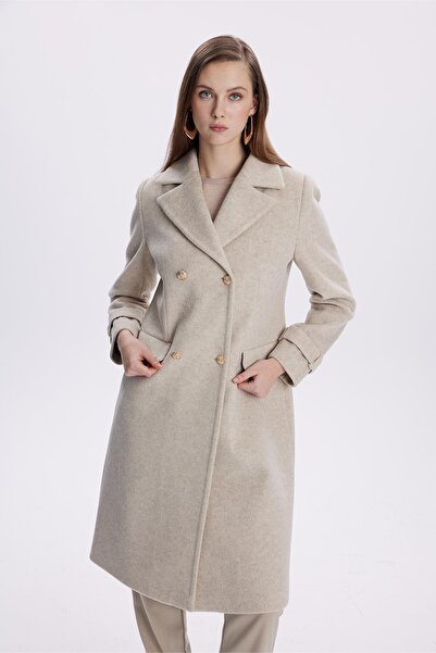Zühre Double Breasted Collar Long Beige Coat 13570