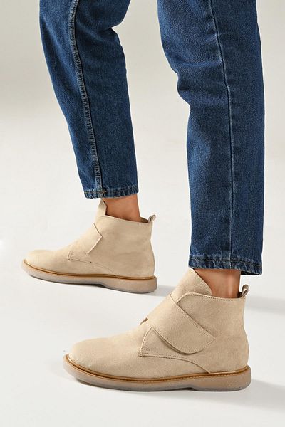 Beyond Γυναικείες Μπότες Μπεζ Hupu Velcro Suede 2cm Byndhpc02
