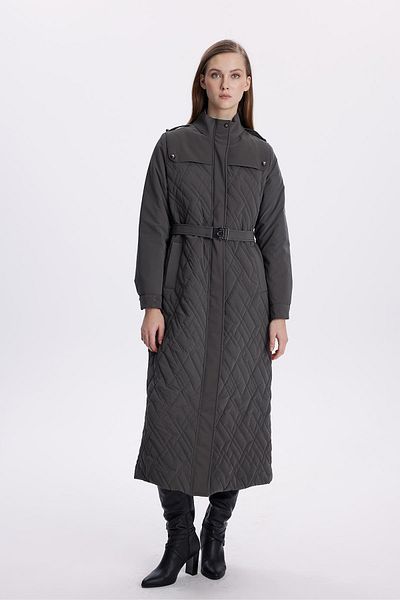 Zühre Anthracite Coat with Shoulder Epaulettes and Belt 13714