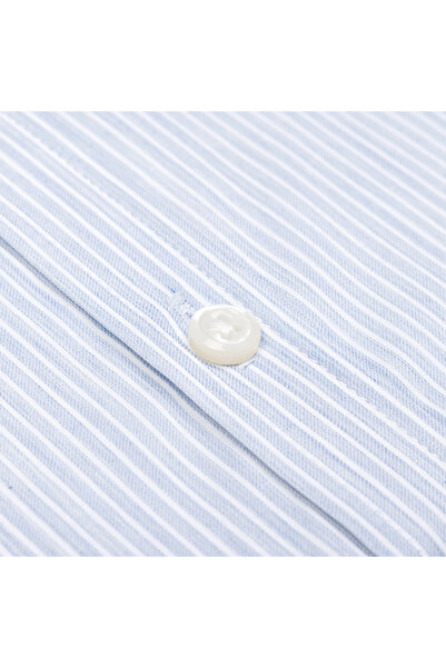 Germirli Exclusive Italian Collar Blue Striped Albini Tailor Fit Shirt