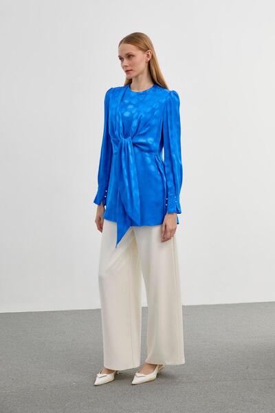 Zühre Polka Dot Patterned Flower Pot/Ecru Lower Top Set TK-1142