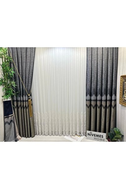 NİVEMESHOME Nivemeshome 1/3 Κοντή πλισέ χρυσή λεπτομερής κουρτίνα από τούλι Apm