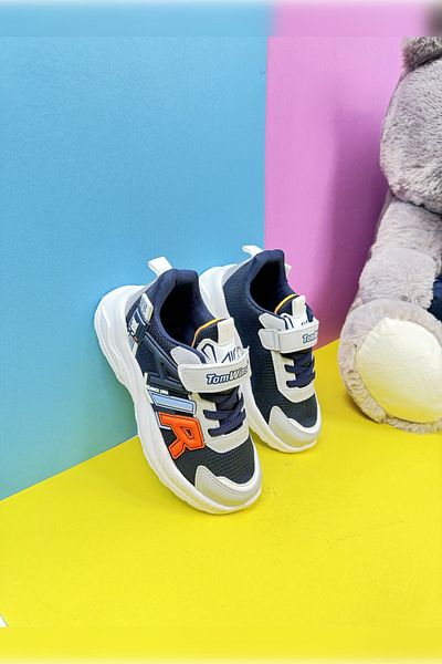 Nstil Navy Blue Gray Unisex Children's Sneaker - Rubber Lace, Velcro, Breathable 080