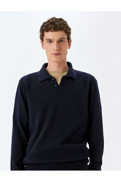Koton Buttoned Polo Neck Knitwear Sweater