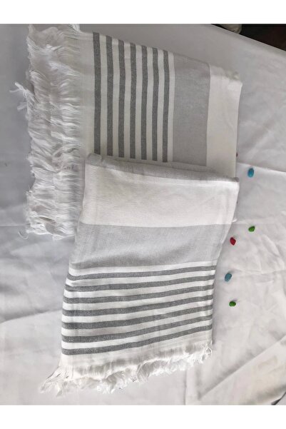 NİVEMESHOME Πετσέτα θαλάσσης Nivemeshome Lead-white ριγέ φούντα