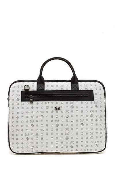 Bilik Deri حقيبة كمبيوتر محمول وحقيبة عمل للجنسين باللون الأبيض/الأسود من Monogram Rh09 Business-mn