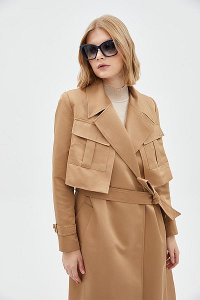 Zühre Γιλέκο Camel Trench με διπλό γιακά με λεπτομέρεια τσέπης 13536