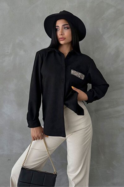 TOPSHOW S:2 / M:2 / L:1 / Xl:1= 6 Adet | Siyah Suet Gömlek