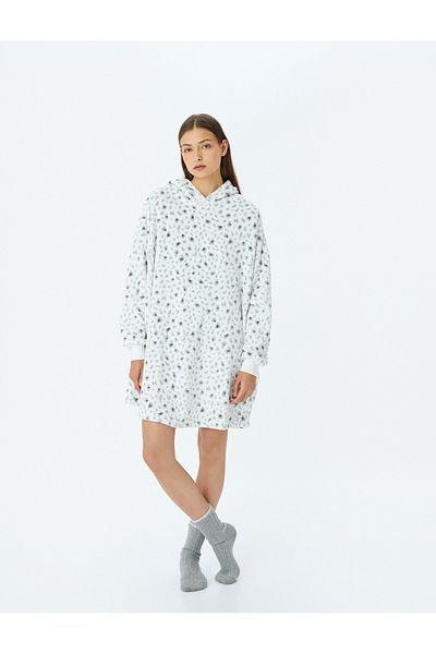 Koton Leopard Print Pocket Hooded Plush Dressing Gown