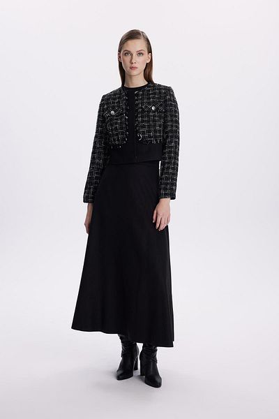 Zühre Tweed Patterned Button Detailed Black Double Suit Tk-1397