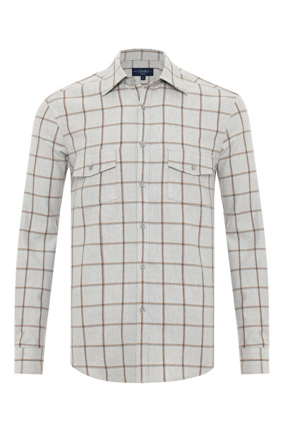 Germirli Gri Flanel Soft Yaka Ekose Albini Tailor Fit Pamuk Lyocell Oduncu Gö...