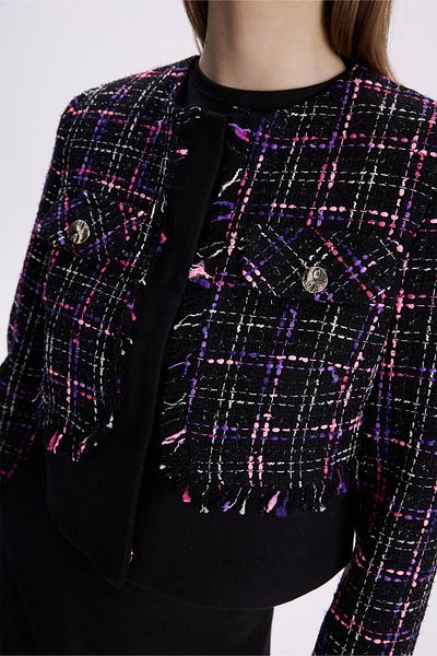 Zühre Fuchsia Tweed Patterned Button Detailed Set - Tk-1397