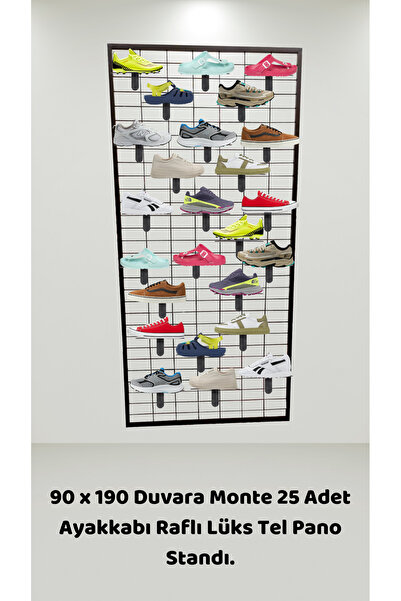 Manken İstanbul 90x190 Duvara Monte 25 Adet Ayakkabı Raflı Lüks Tel Pano Standı