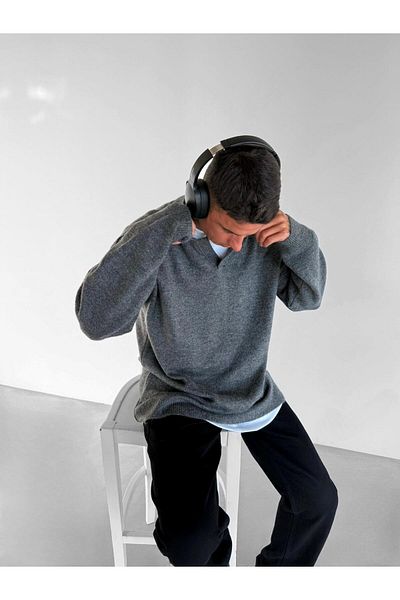 ablukaonline Anthracite Men's Polo Neck Soft Oversize Sweater