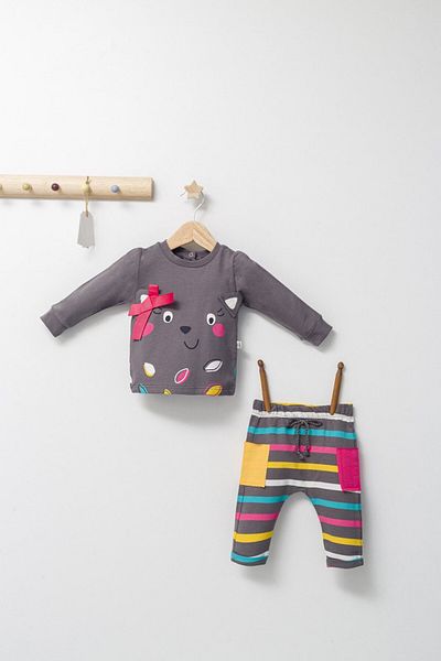 Tongs Baby Set 2 piese cu bluzita si pantalonasi pentru fetite Colorful autum, Tongs baby  Gri