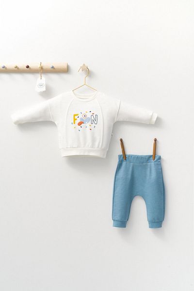 Tongs Baby Set 2 piese cu bluzita si pantalonasi de trening Monster, Tongs baby Alb