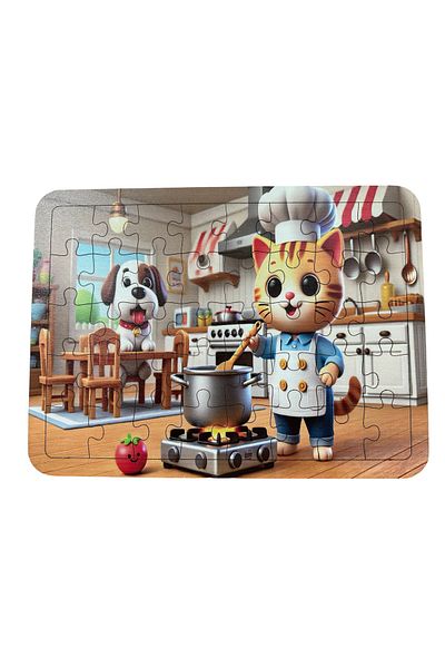 Uçandaire Cook Cat Puzzle 40 Pieces Wooden Puzzle 31X21Cm