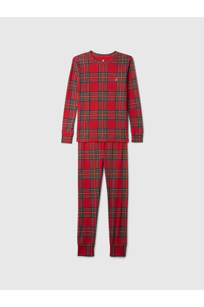 GAP Erkek Çocuk Kırmızı %100 Organik Pamuk Ekose Desenli Pijama Takımı
