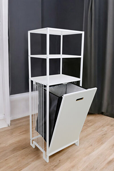 Digithome Metal Kirli Sepetli 3 Raflı Çok Amaçlı Banyo Düzenleyici Raf Organizer Beyaz/beyaz – Mrs-013