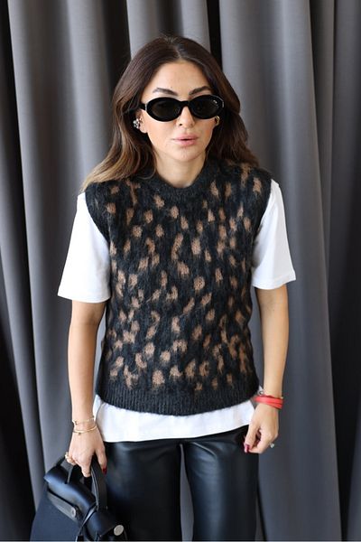My Blog Anthracite-Hardal Mix Patterned Knitwear Sweater- 241002