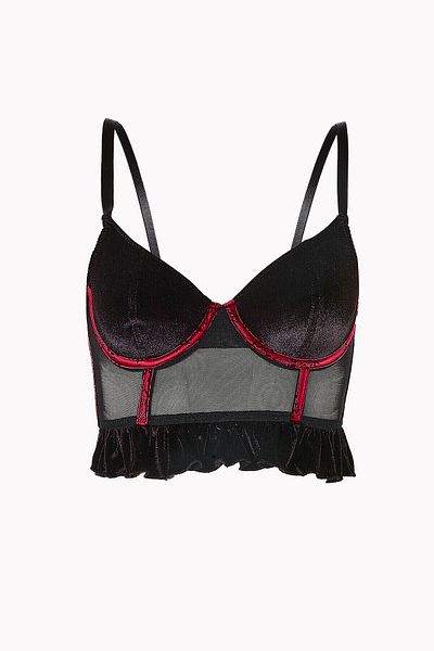 LOYA Black Tracy Frilly Velvet Bustier