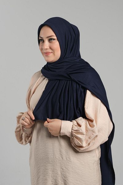 HÜRREM BONE Navy Blue Practical Ready-made Σάλι Βισκόζης Χτενισμένο Βαμβακερό Σάλι με Σφουγγάρι στο μπροστινό μέρος 2202_02