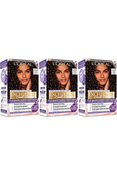 L'Oreal Paris Excellence Saç Boyası 3.11 Ekstra Küllü Koyu Kahve 3'lü Set