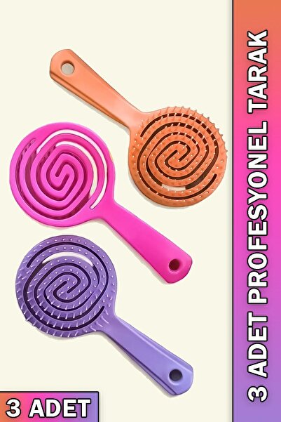 Uniquem 3 Adet Profesyonel 3 Boyutlu Oval Silikon Tarak Saç Bakım Açma Fırças...