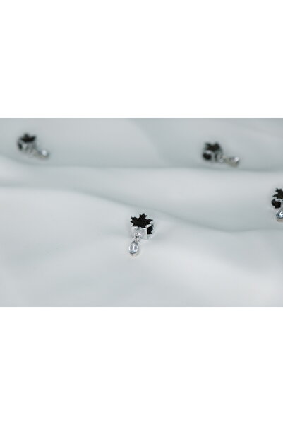 CYB STUDİO Drop Stone Hanging Black Leaf Figured Stainless Steel Charm