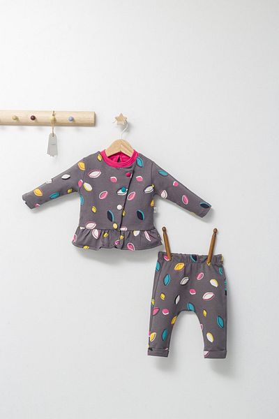 Tongs Baby Set 2 piese cu bluzita cu volan si pantalonasi pentru fetite Colorful autum, Tongs baby  Gri