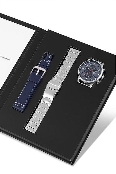 Daniel Klein 3 Atm Men's Wristwatch Set - Steel and Leather Band, Inner Functions Active. 10737.L2