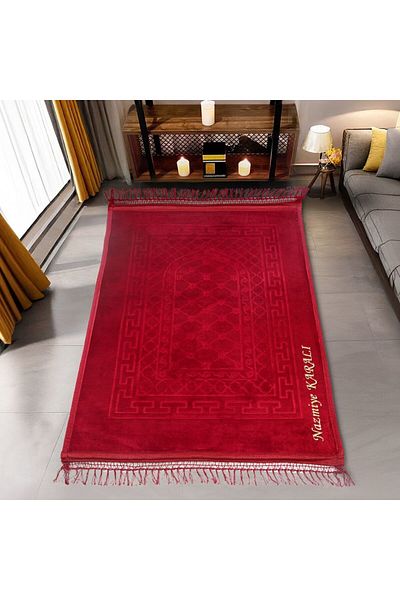 İkranur We Write Your Name on the Prayer Rug Soft Soft Velvet Plush Prayer Rug Claret Red 80 X 120 cm - 1100 Gr