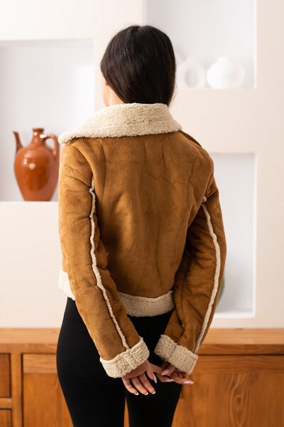 Seniorah Табачно яке от велур с кожена яка