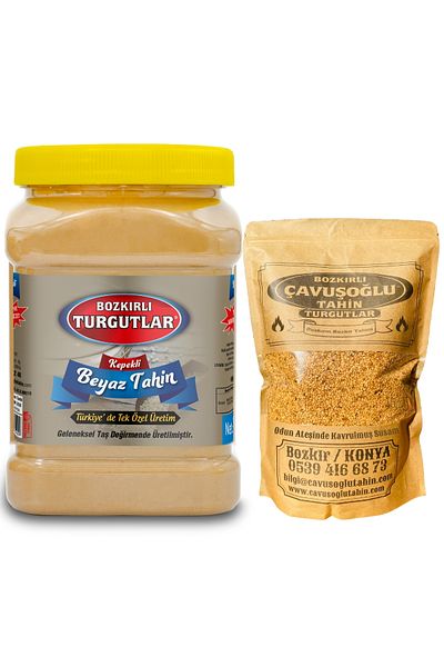 Bozkırlı Çavuşoğlu 930g Tahini with White Bran - Wood Fire Roasted Sesame 500g, Single Production in Turkey