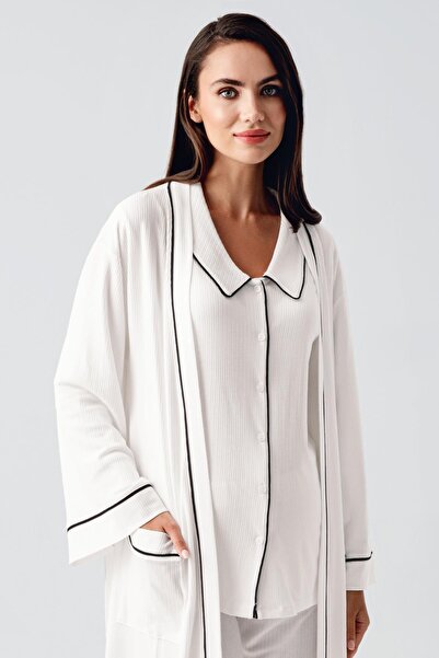 Artış Bebe Yaka Düğmeli Uzun Kollu Hamile Sabahlık Pijama Takım