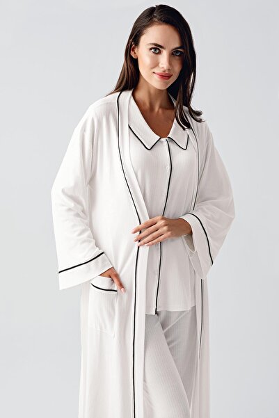 Artış Bebe Yaka Düğmeli Uzun Kollu Hamile Sabahlık Pijama Takım