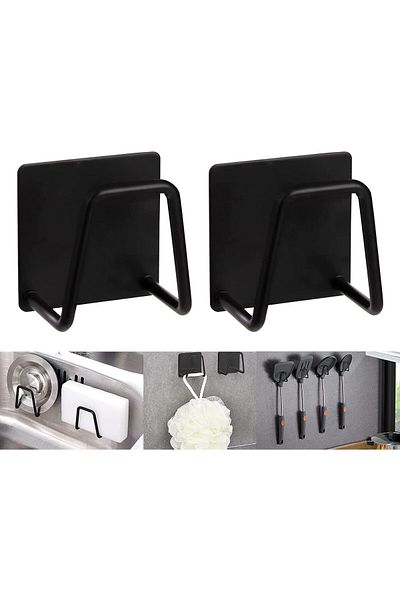 Sea Home 2 Pcs Black 3m Adhesive Steel Dish Sponge Holder Hanger Dish Sponge Holder M-Sng1