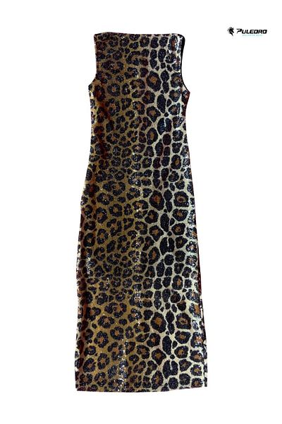 Puledro Young Leopard Pattern Sequined Long Dress